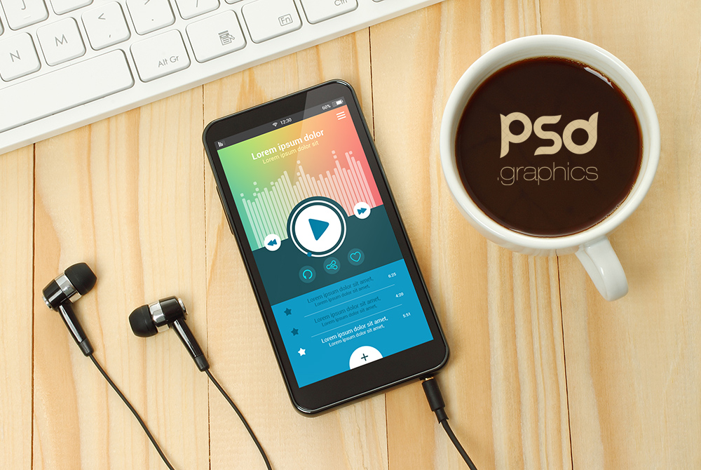 Music App Smartphone Mockup PSD