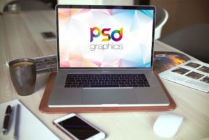 Macbook Pro in Office Mockup Free PSD   