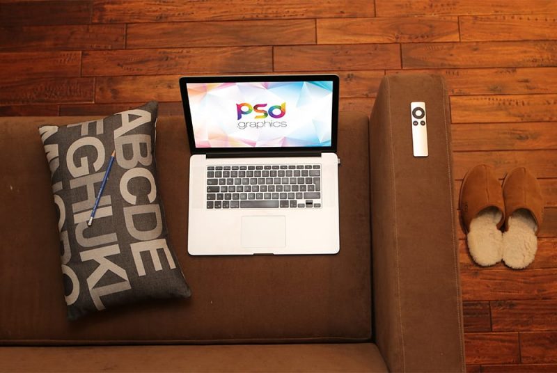 Download Macbook Pro on Sofa Mockup Free PSD | PSD Graphics