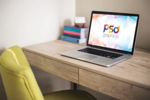 Macbook Pro on Desk Mockup Free PSD   