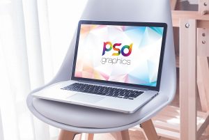 Macbook on Chair Mockup PSD   