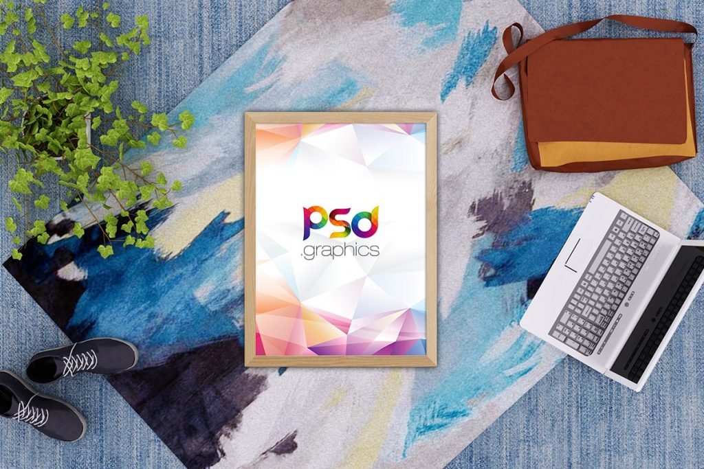 Flat Lay Poster Frame Mockup PSD Graphics