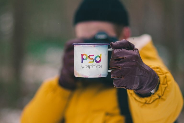 Download Holding Enamel Mug Mockup | PSD Graphics