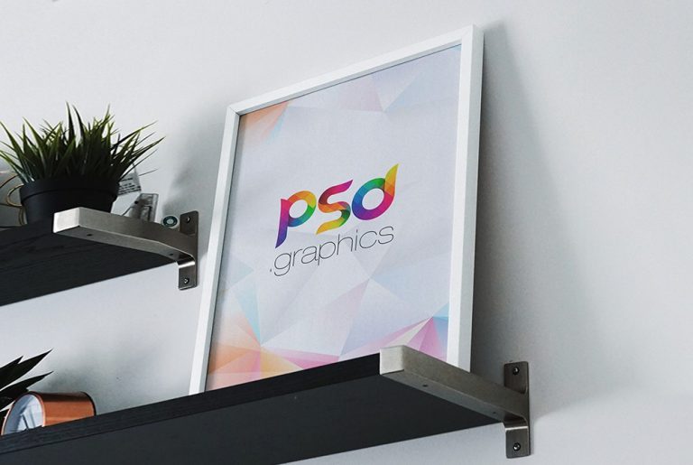 Download Photo Frame on Shelf Mockup | PSD Graphics