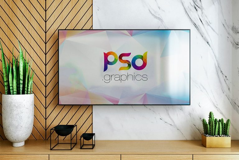 Download Smart TV on Wall Mockup | PSD Graphics