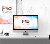 iMac with Wall Poster Mockup