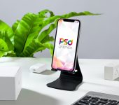 iPhone on Mobile Stand Mockup PSD