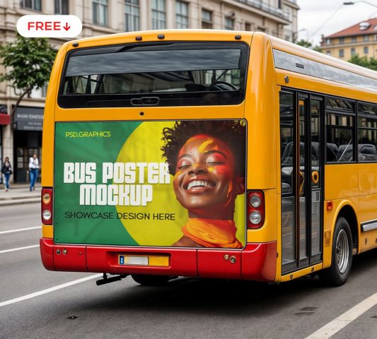 Poster Advertising on Bus Mockup smart objects psd mockup poster on bus poster mockup mockup bus mockup bus branding billboard   