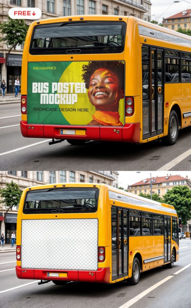 Poster Advertising on Bus Mockup smart objects psd mockup poster on bus poster mockup mockup bus mockup bus branding billboard   