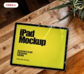 iPad on Wooden Table Mockup